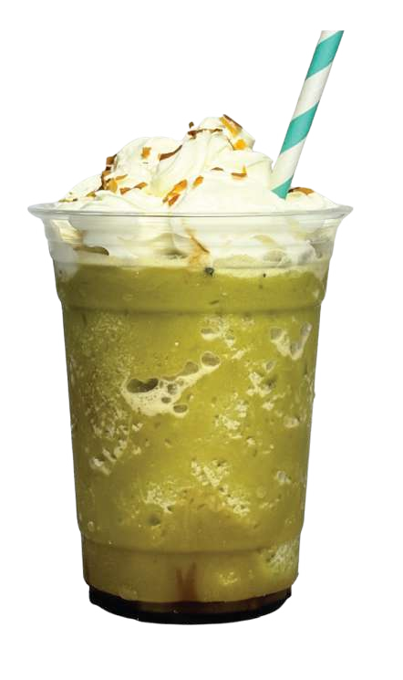 Onde-onde pandan coconut milkshake topped with whipped cream and gula melaka