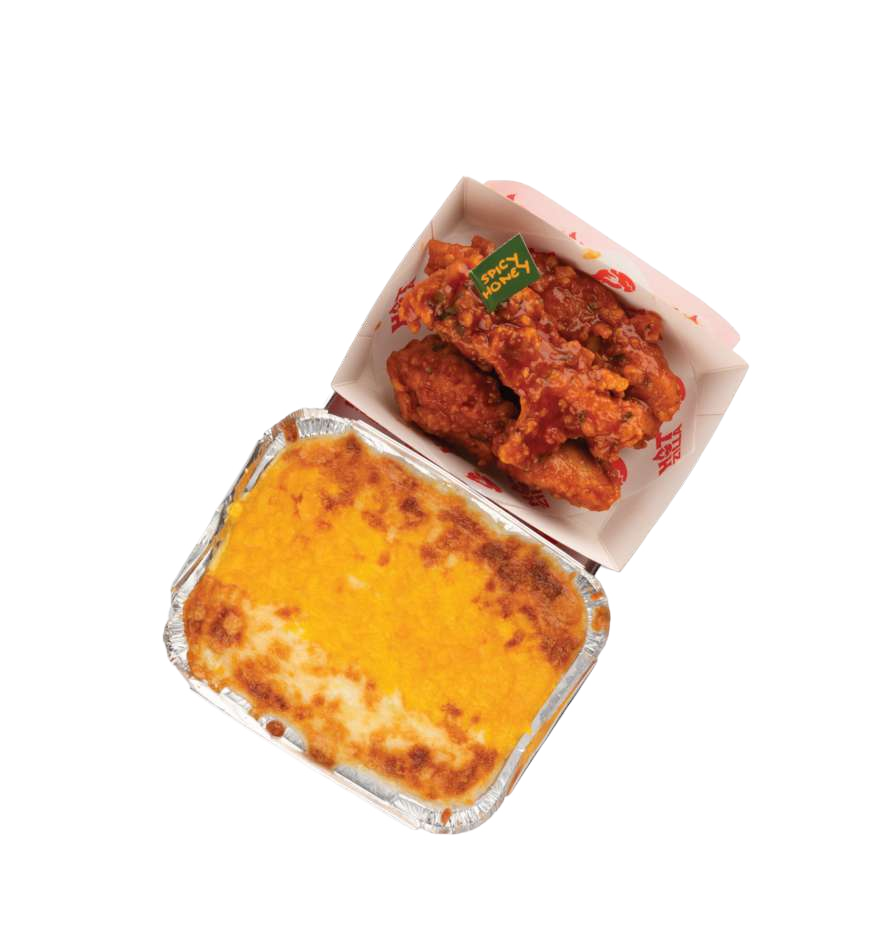 Foil platter loaded with 20 chicken tenders in four different sauces